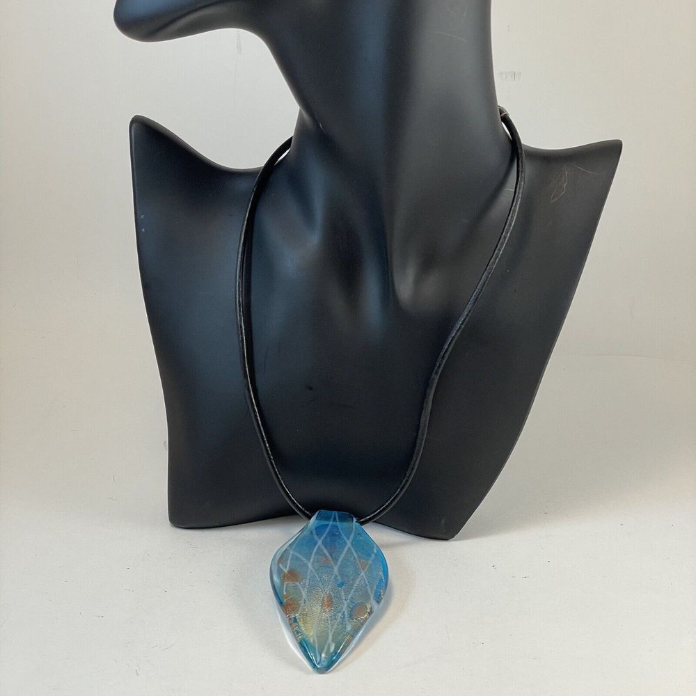 Vermeil & Dichroic Glass Pendant Blue  On Robert Lee Morris Black Cord Necklace - Picture 13 of 15